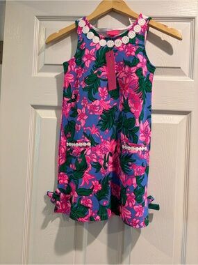 Lilly pulitzer Pink and Purple Floral Shift Dress with White Pearl Trim